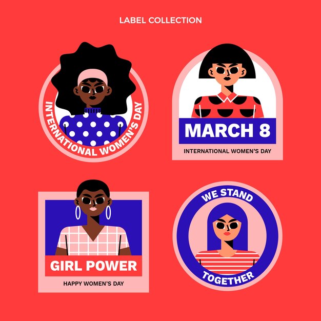 Vettore gratuito collezione di etichette piatte per la giornata internazionale della donna
