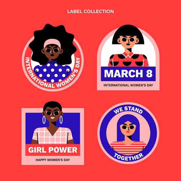 flat international women's day labels collection