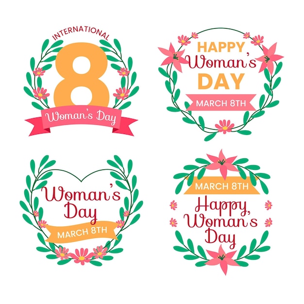 Flat international women's day labels