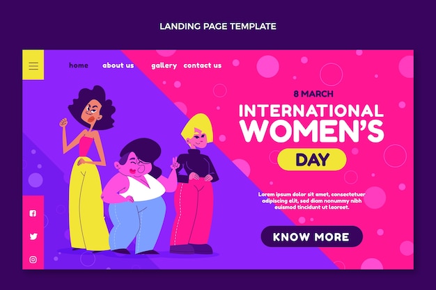 평평한 국제 여성의 날 방문 페이지 템플릿