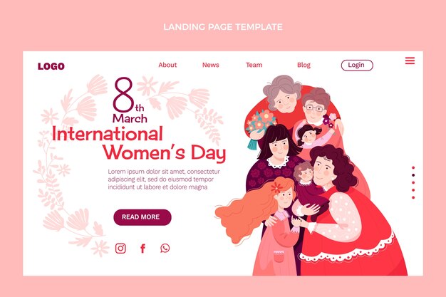 フラットな国際女性デーのランディングページテンプレート