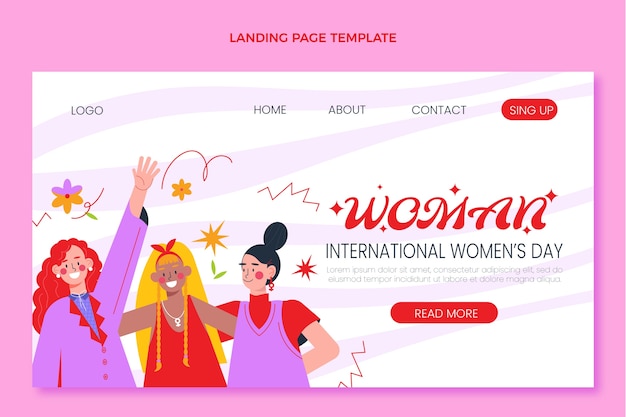 Бесплатное векторное изображение Плоский шаблон целевой страницы международного женского дня