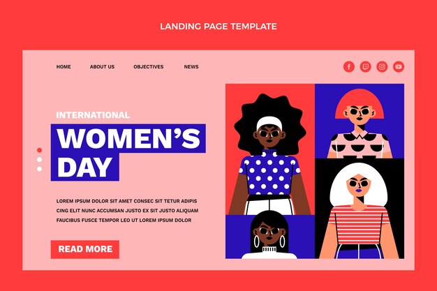 Flat international women's day landing page template