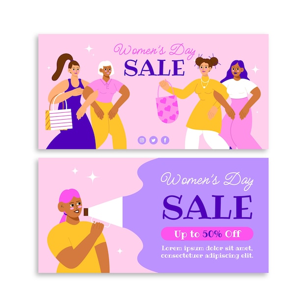 Free vector flat international women's day sale banners set