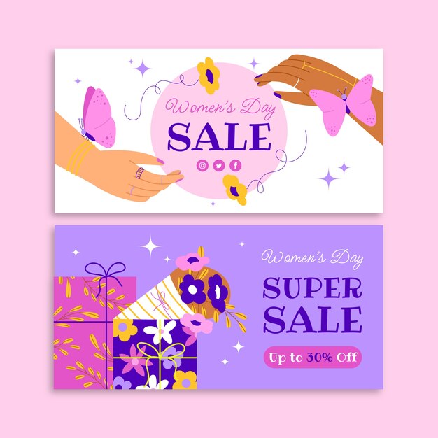 Flat international women's day sale banners set
