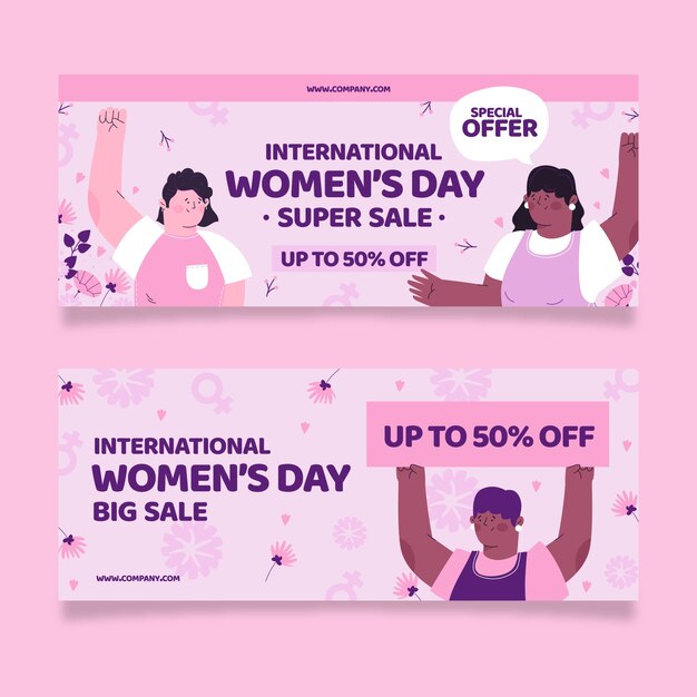 Плоский набор баннеров для распродажи международного женского дня