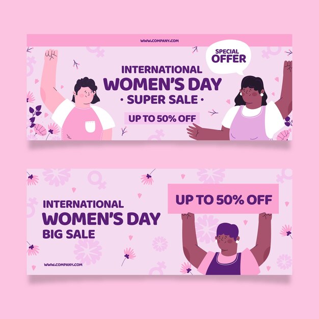 flat international women's day sale banners set