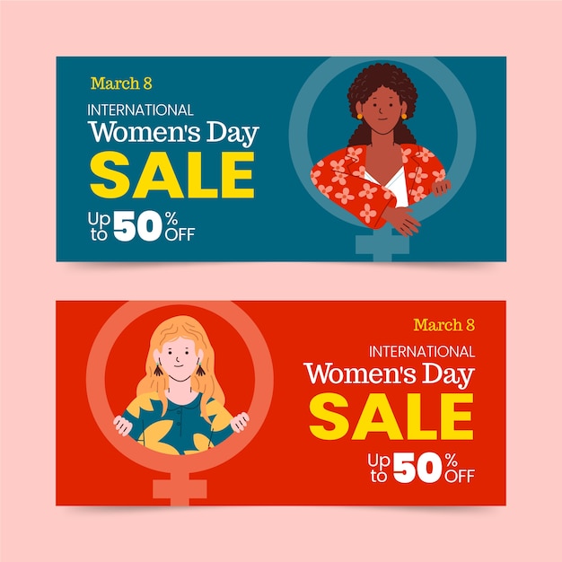 Flat international women's day sale banners set