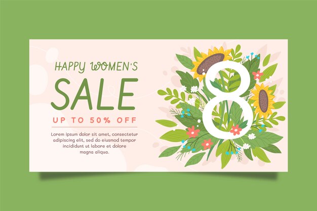 Flat international women's day sale horizontal banner