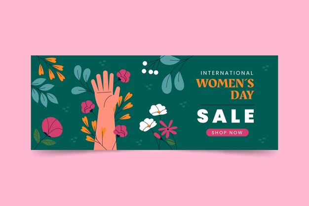 Flat international women's day sale horizontal banner
