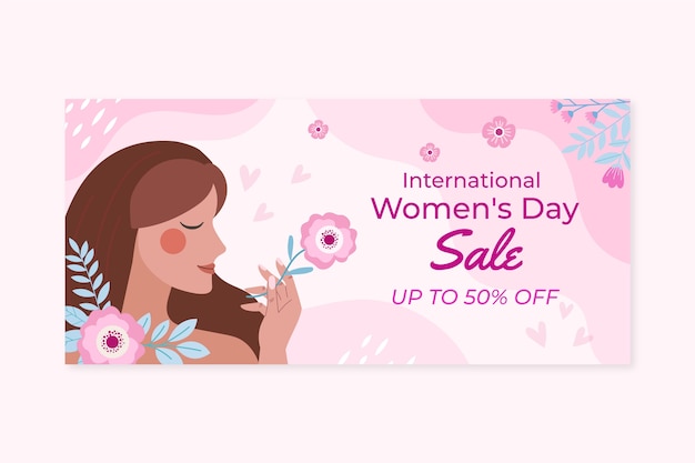 Flat international women's day sale horizontal banner