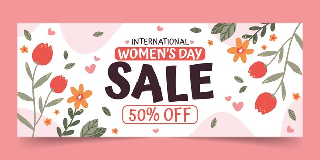 Flat international women's day sale horizontal banner