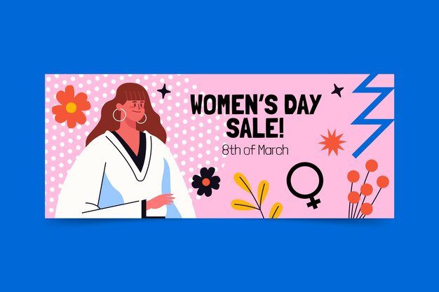 Flat international women's day sale horizontal banner