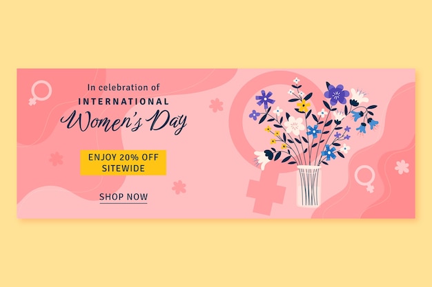 Flat international women's day sale horizontal banner