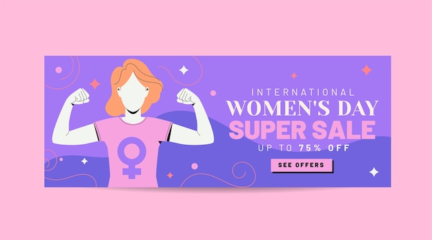 Flat international women's day sale horizontal banner