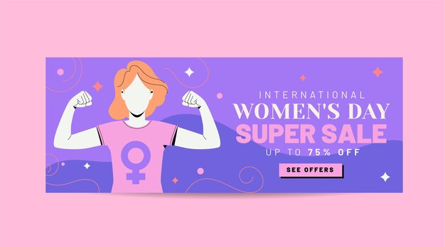 flat international women's day sale horizontal banner