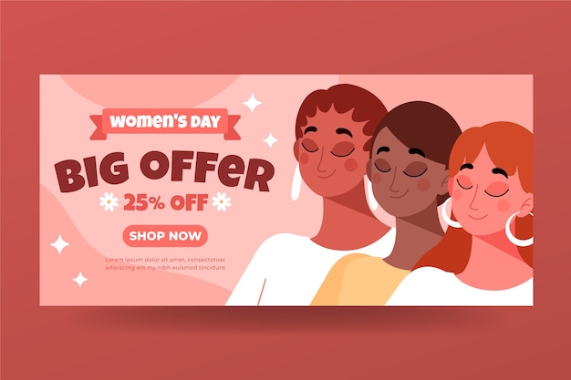 Free vector flat international women's day sale horizontal banner