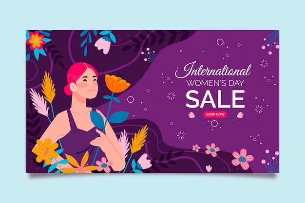 Flat international women's day sale horizontal banner