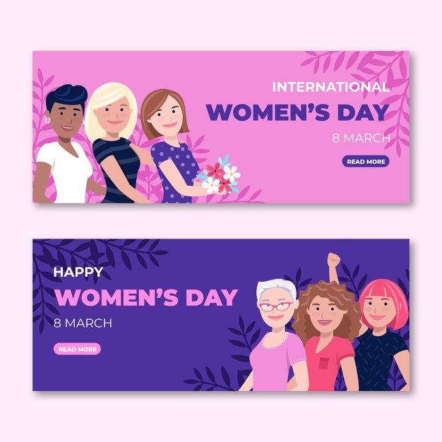 Flat international women's day sale horizontal banners set