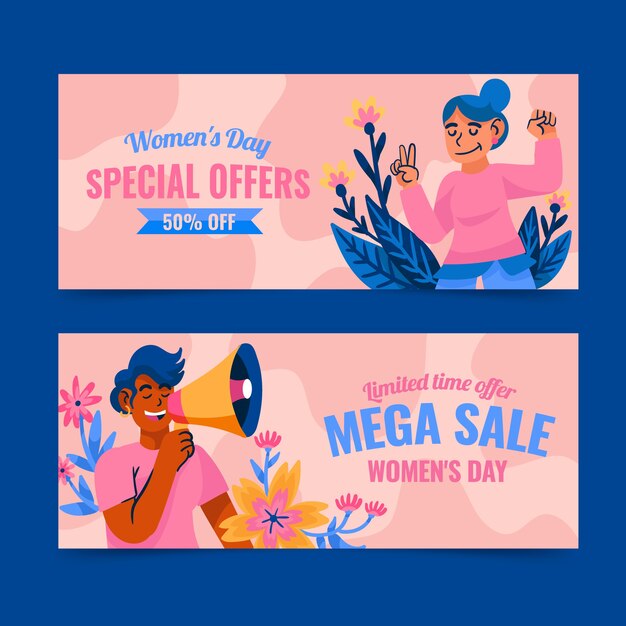 Плоский международный женский день распродажа горизонтальных баннеров набор
