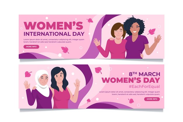 Flat international women's day sale horizontal banners set