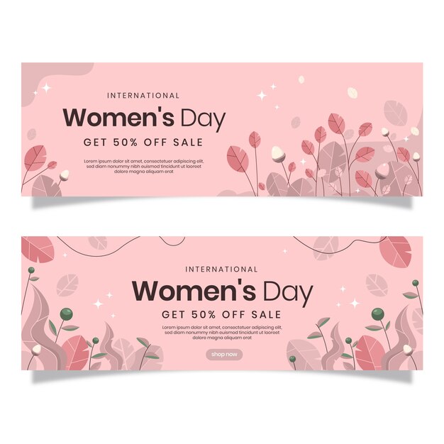 Flat international women's day sale horizontal banners set