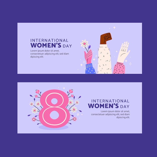 Free vector flat international women's day sale horizontal banners set