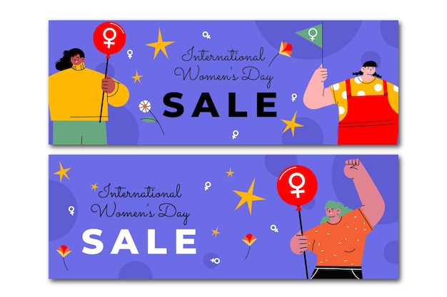 Free vector flat international women's day sale horizontal banners set