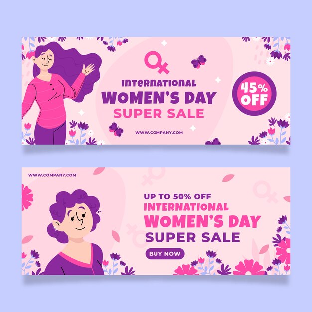 flat international women's day sale horizontal banners set