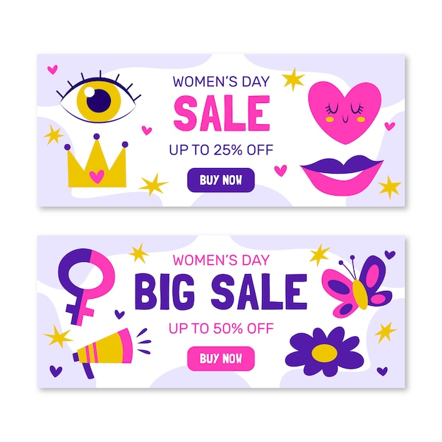 Free vector flat international women's day sale horizontal banners set