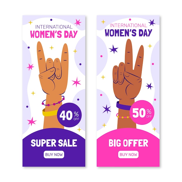 Flat international women's day sale vertical banners set