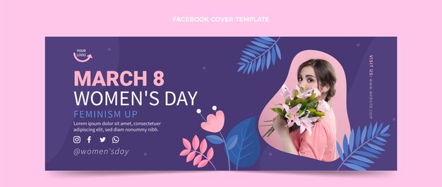 Flat international women's day social media cover template