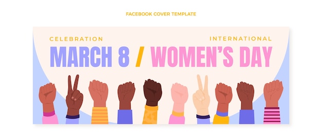 Плоский шаблон обложки для международного женского дня в социальных сетях