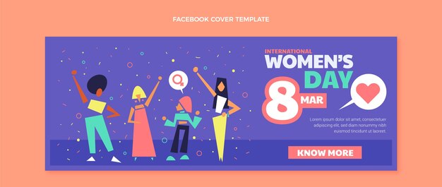 평평한 국제 여성의 날 소셜 미디어 표지 템플릿