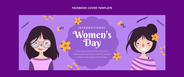 Плоский шаблон обложки в социальных сетях к международному женскому дню