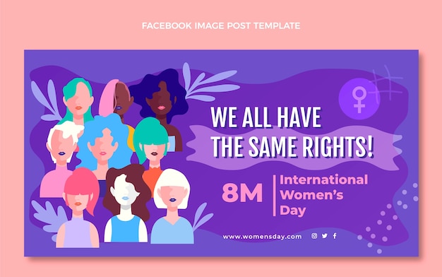 무료 벡터 플랫 국제 여성의 날 소셜 미디어 게시물 템플릿
