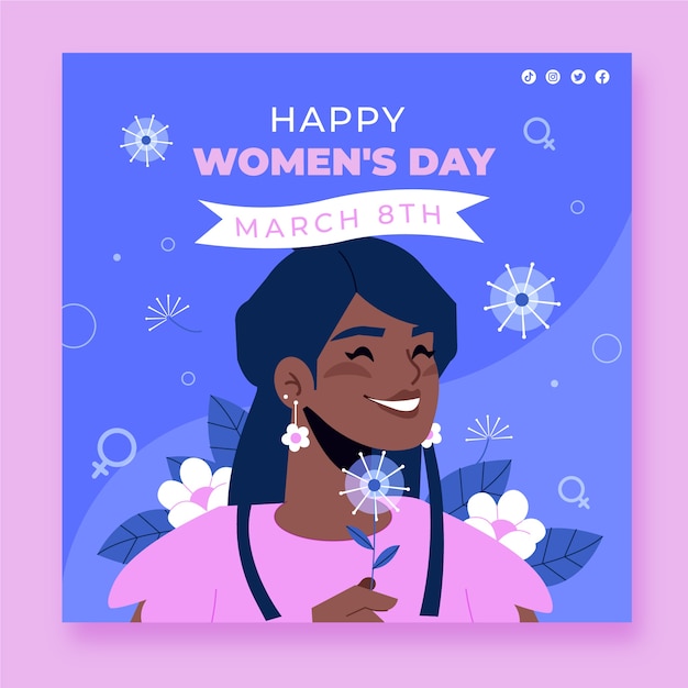 Free vector flat international women's day social media post template