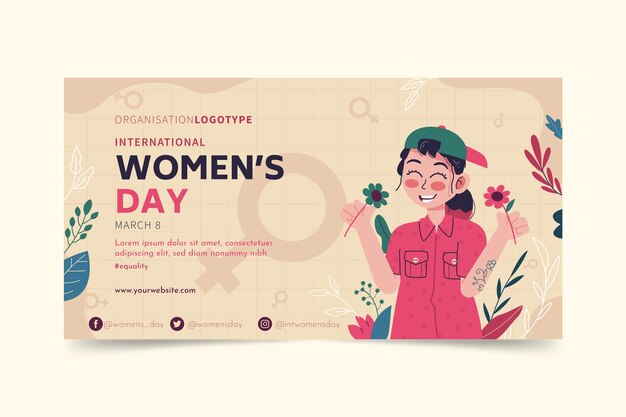 Flat international women's day social media post template