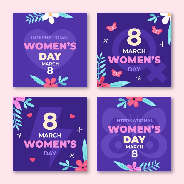 Flat international women's day social media posts collection