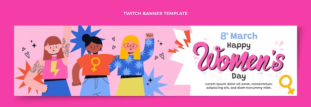 Бесплатное векторное изображение Плоский международный женский день twitch баннер