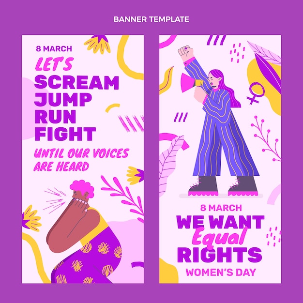 Плоский международный женский день набор вертикальных баннеров