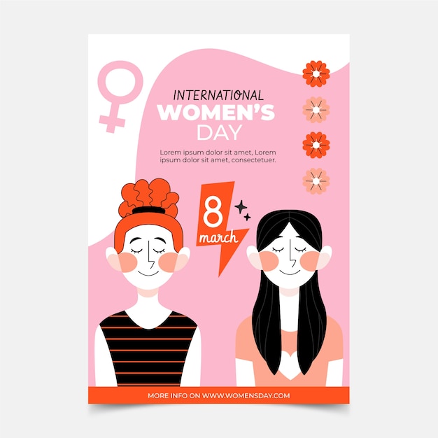 Плоский шаблон вертикального флаера международного женского дня