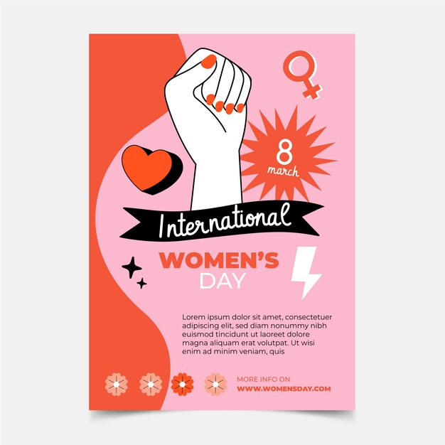 Flat international women's day vertical flyer template