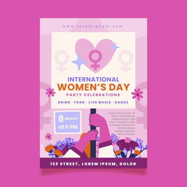 Бесплатное векторное изображение Плоский шаблон вертикального флаера международного женского дня