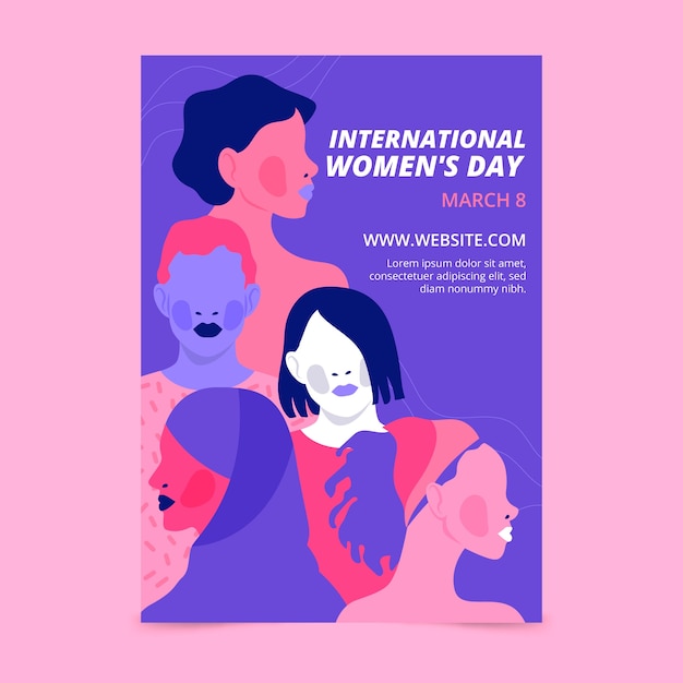 Free vector flat international women's day vertical flyer template