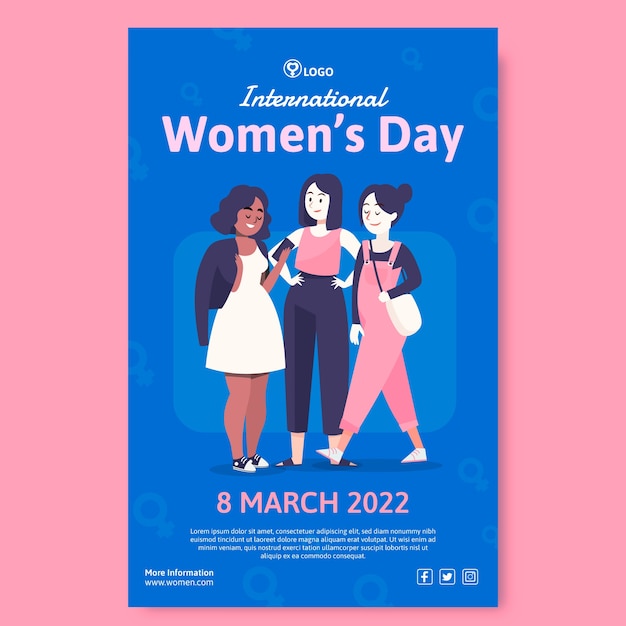 Flat international women's day vertical flyer template