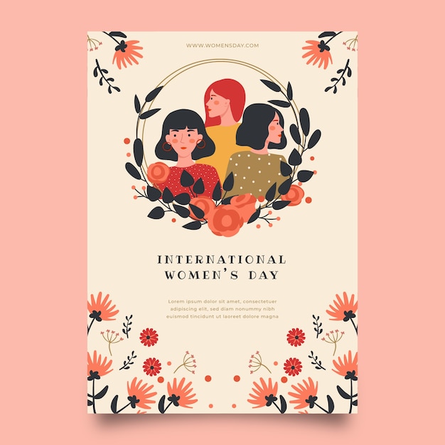 Flat international women's day vertical flyer template