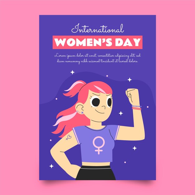 Flat international women's day vertical flyer template