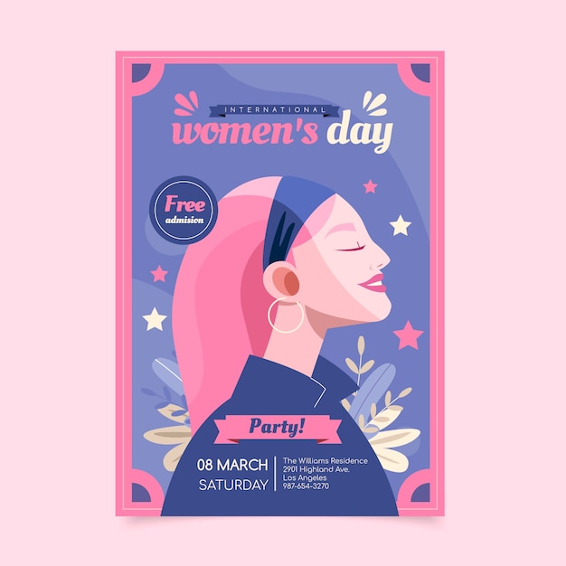 Free vector flat international women's day vertical flyer template