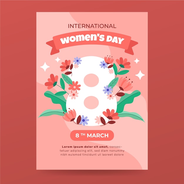 Плоский шаблон вертикального флаера международного женского дня